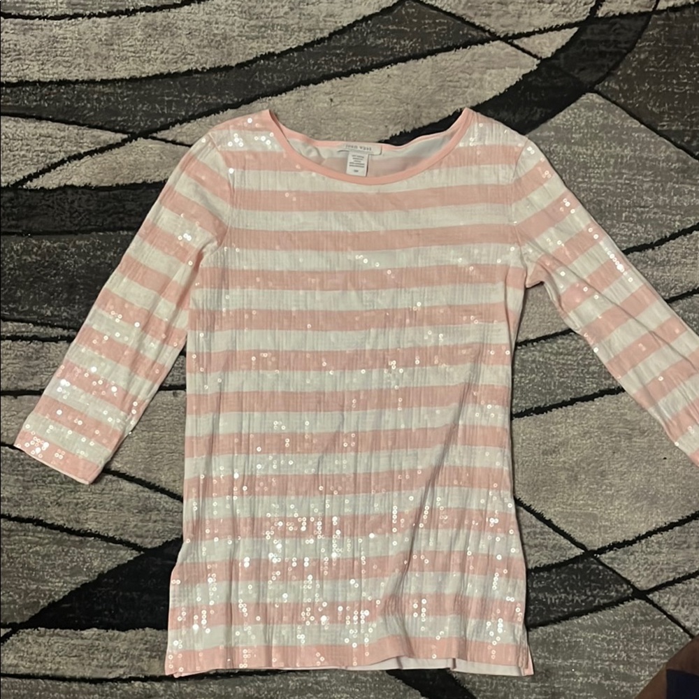 Pink and White Striped Sequin Top